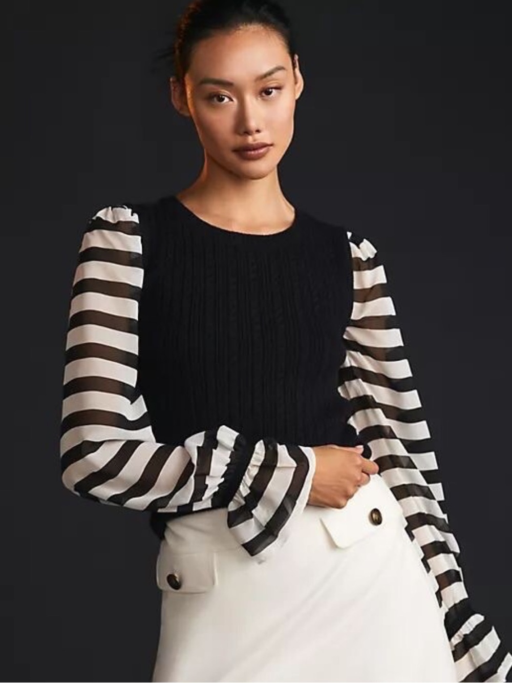 NWOT Maeve by Anthropologie Contrast Sleeve Sweater Size XXS
